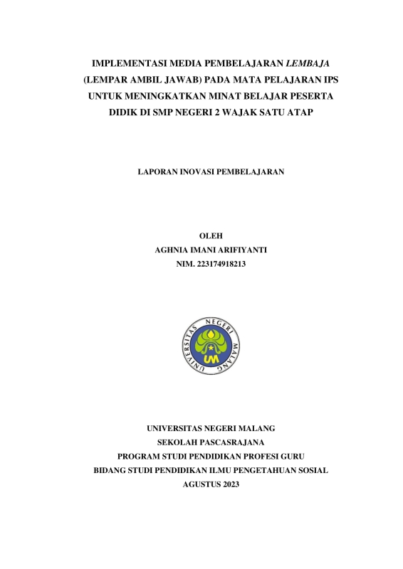 Implementasi Media Pembelajaran LEMBAJA (Lempar Ambil Jawab) pada Mata Pelajaran IPS untuk Meningkatkan Minat Belajar Peserta Didik