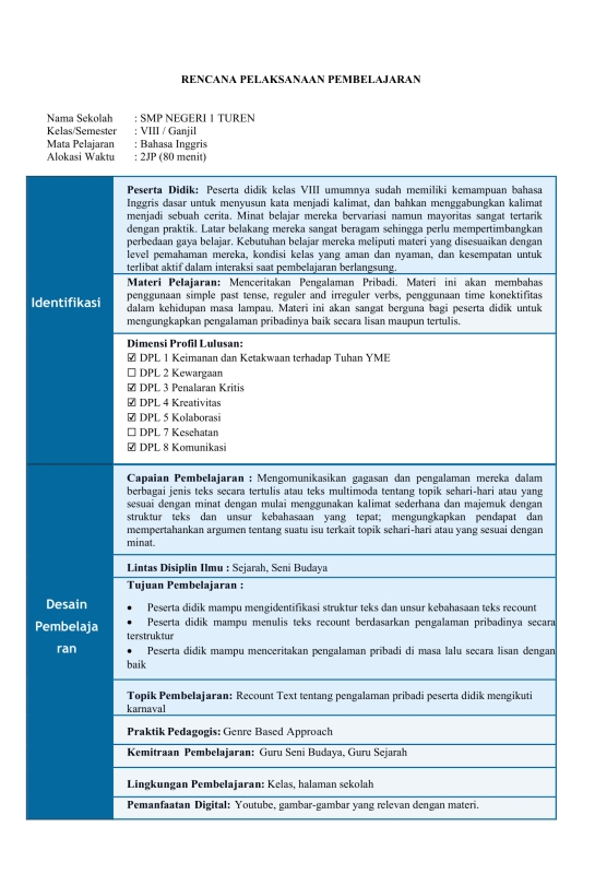 Modul Ajar Bahasa Inggris Kelas VIII: Chapter 1 Unit 2 "Going to Parade"