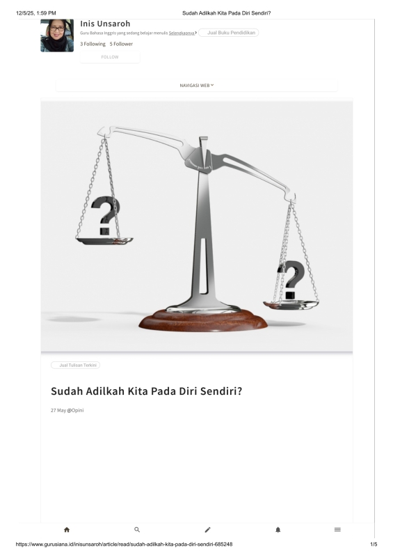 Sudah Adilkah Kita pada Diri Sendiri?